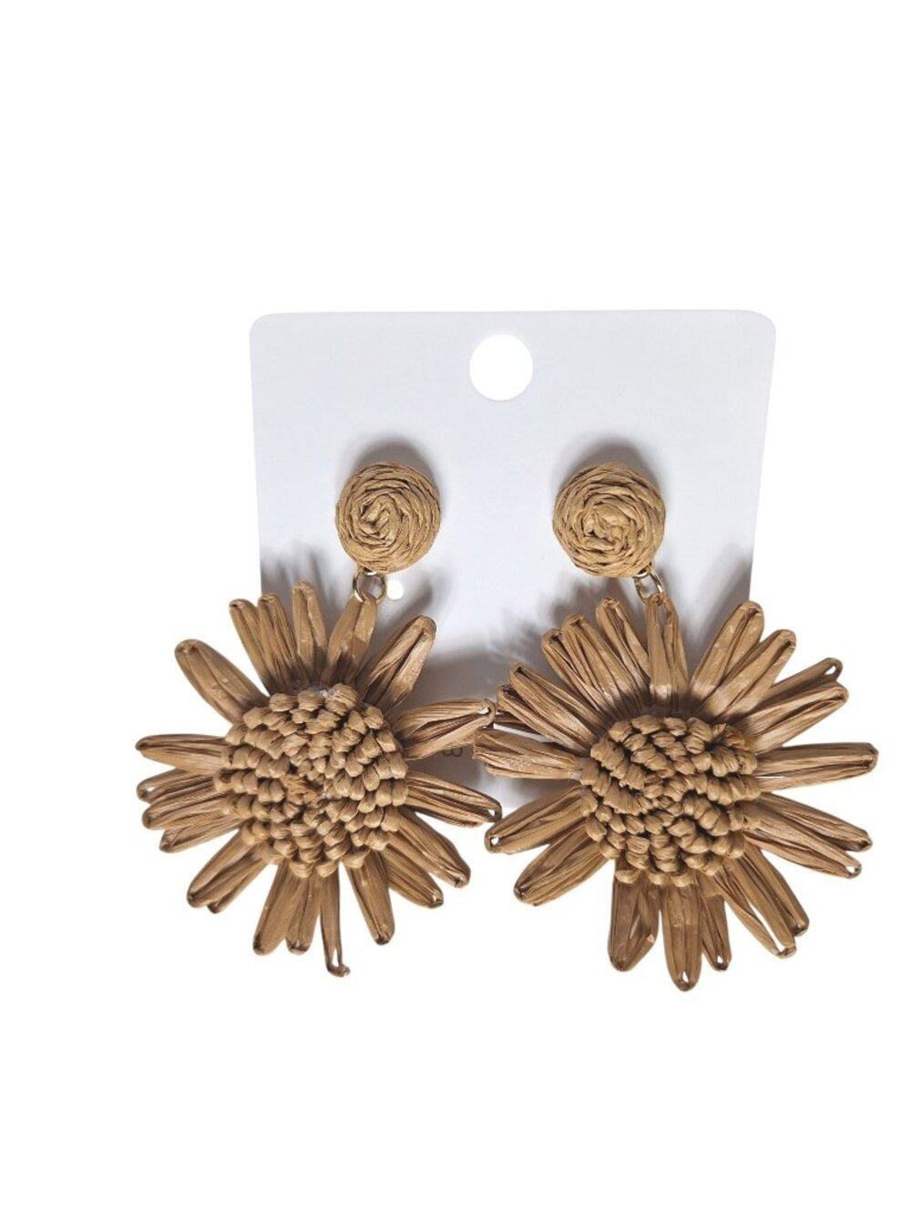 Raffia Sunflower Drop Earrings Tan Large Coquette Boho Tropical Vacation Cottage
